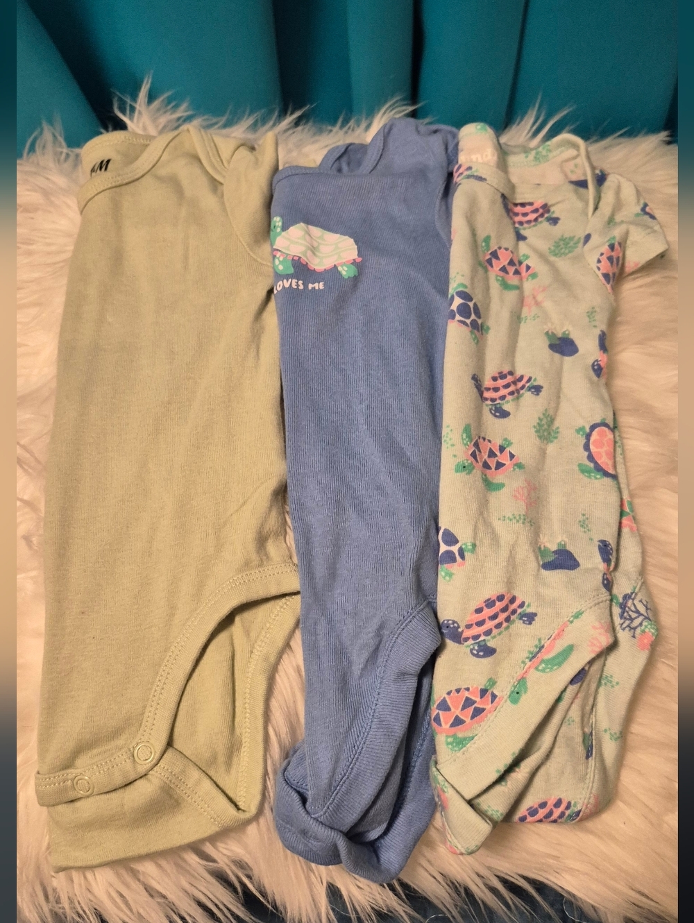 Baby Onesie Set - Green, Blue & Turtle Print